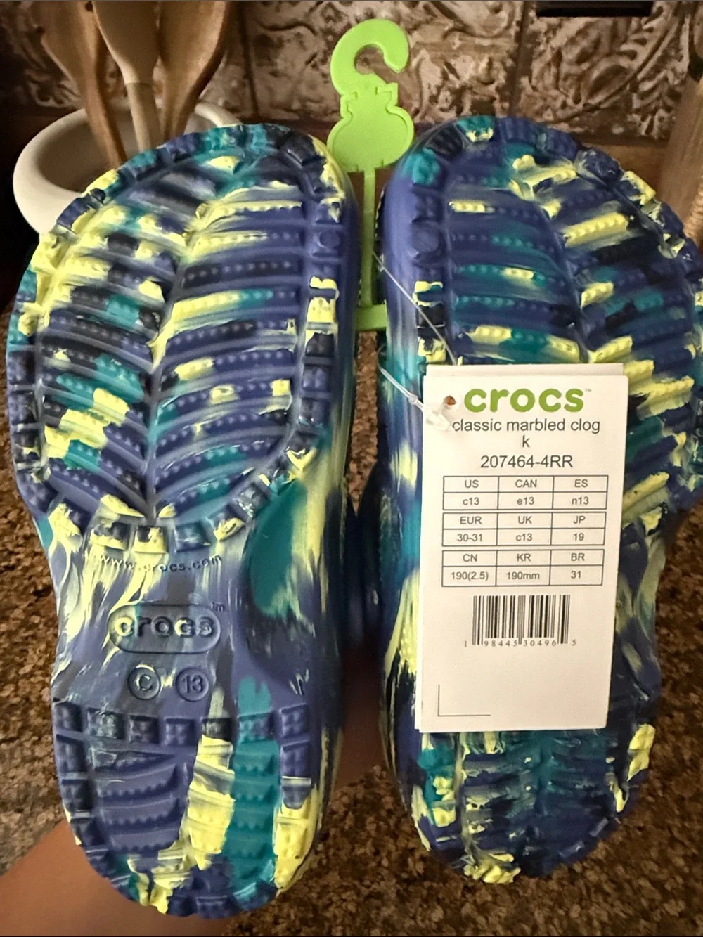 CROCS Kids Classic Swirl Clogs in Blue, Yellow & Teal